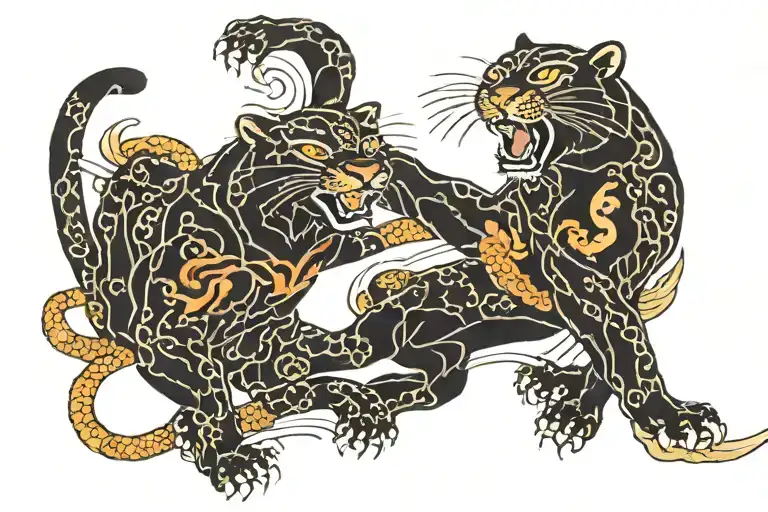 Two Black Panthers Circling Each Other