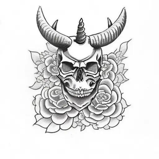 Skull With Horns And A Upside Down Croos Going Threw It