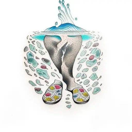 Foot Tattoo With Rocks And Water