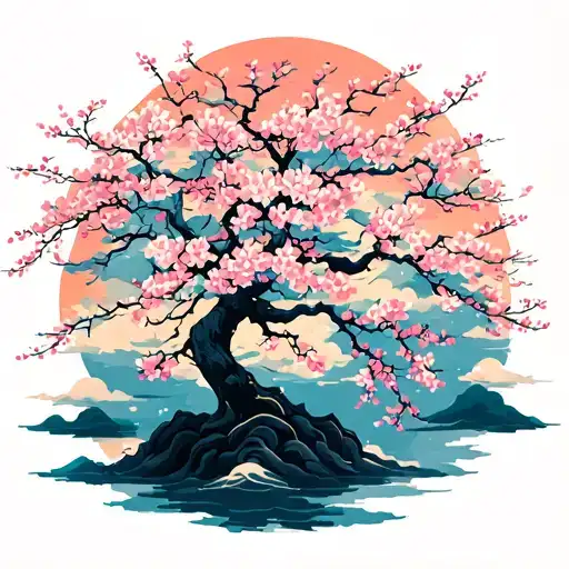 Cherry Blossoms Tree On Storm Clouds