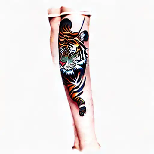 A Tiger On A Woman's Thigh