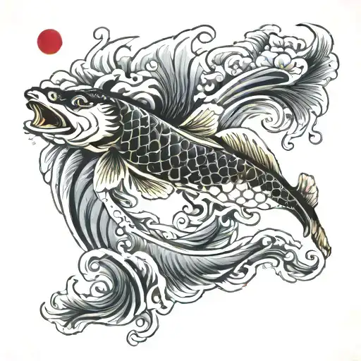 Koi Fish Swimming Upstream