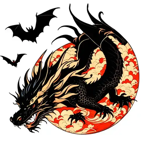 Bats Flying Around A Dragon Flying