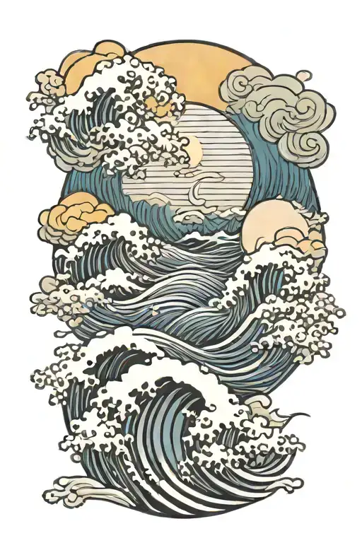 Sun Behind Clouds Over Ocean Waves