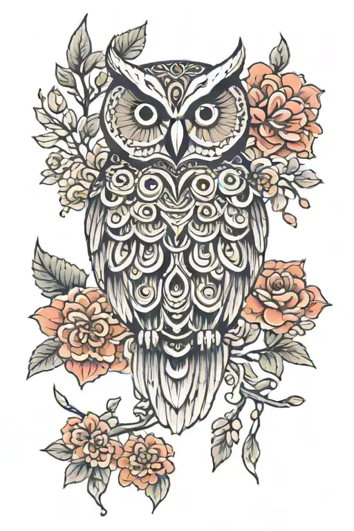 Hamsa Hand And Owl Flying