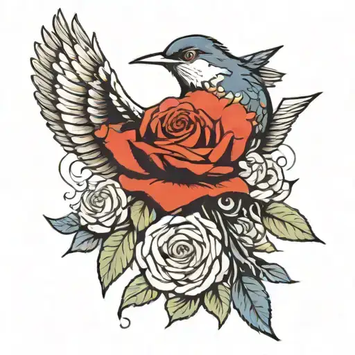 Bird Flying With A Rose