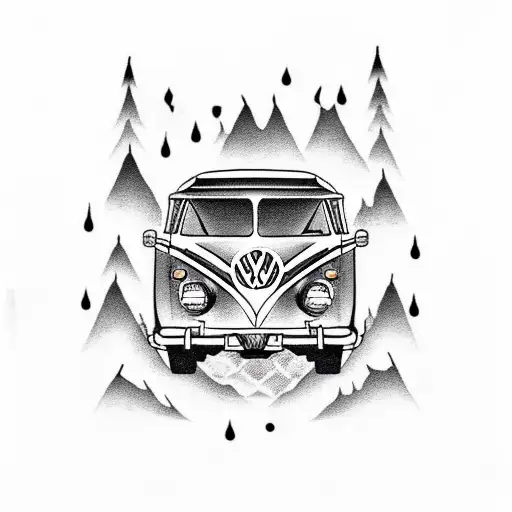 Oldtimer Vw T25 Camper With Camping Fire And Gear And Al Little Cat