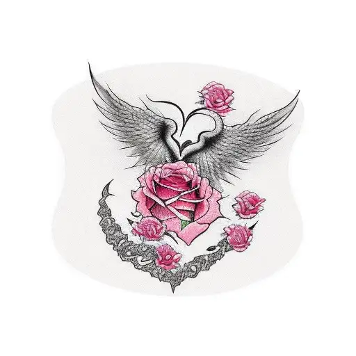 Wings With Rose And A Heart In The Middle