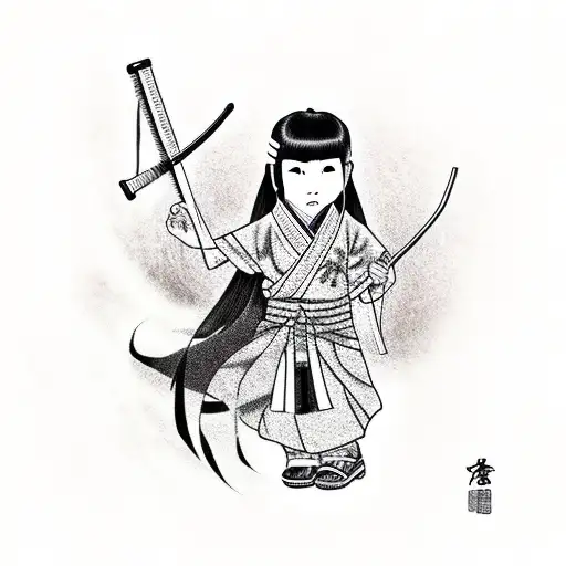 Small Asian Girl In School Form With Katana