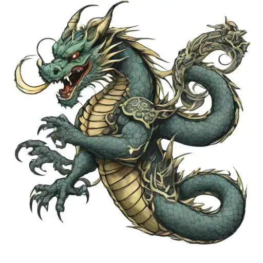 Dragon With Samurai Warrior Wielding