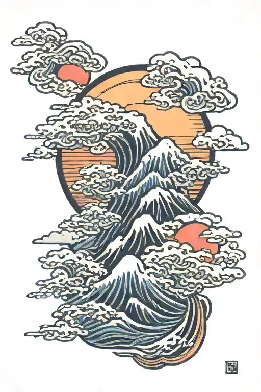 Mountain Peak Waves Clouds And Sunset Sky