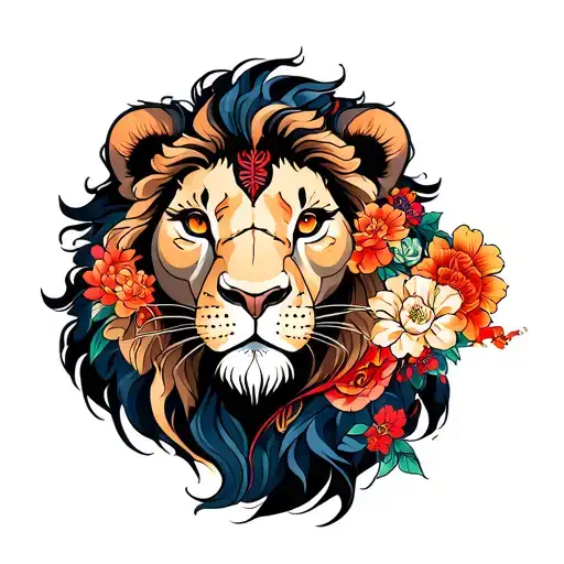 Mom Lion Tattoo Design Combining Elements