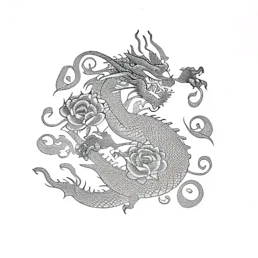 Dragon With Roses And Tunder