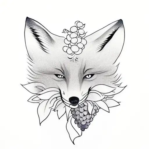 Fox Holding A Bunch Of Grapes In Their Mouth With A Bushy Tail