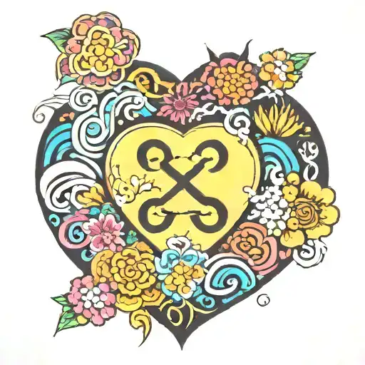Colorful Infinity Symbol With Adoption Symbol Inside Of A Blooming Heart With 2 Names And 1 Date