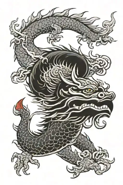 A Dragon Flying And Agry Holdin A Japanese Mask Made