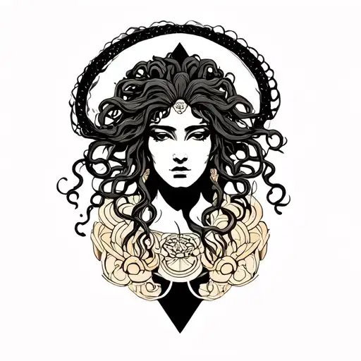 Medusa Greek Mythology Surounded By Geometric Shapes