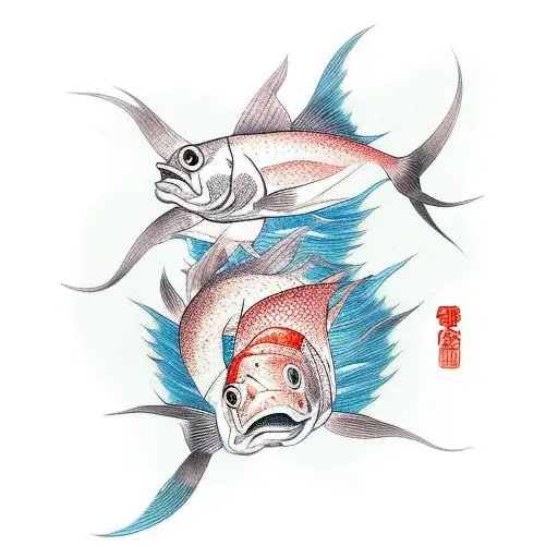 Two Fish Swimming Up The Stream