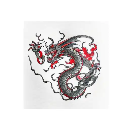 Dragon Arm Sleeve With Black And Red Background With Water And Sakura