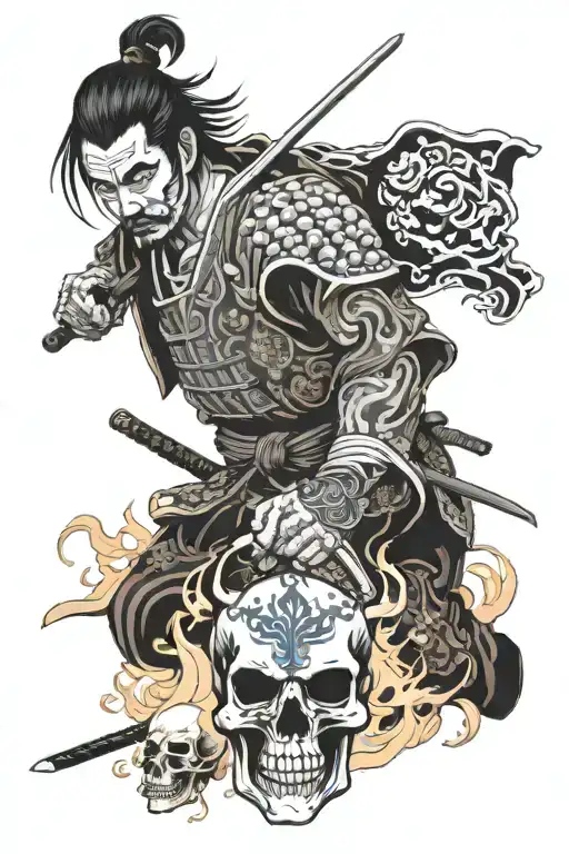 Samurai Warrior With Flaming Skull