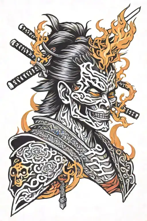 Samurai With Flaming Skull As A Head