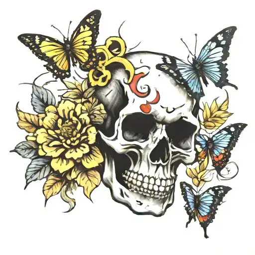 Skull And Butter Fly