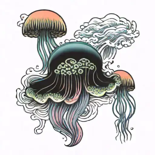 Rainbow Jellyfish In Ocean Waves