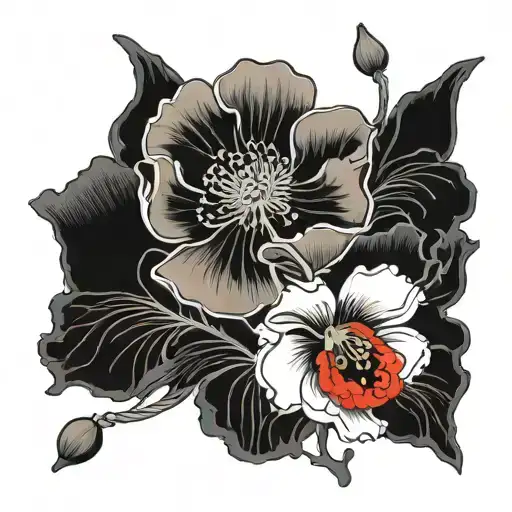 Poppy Flowers In Black And Red Color