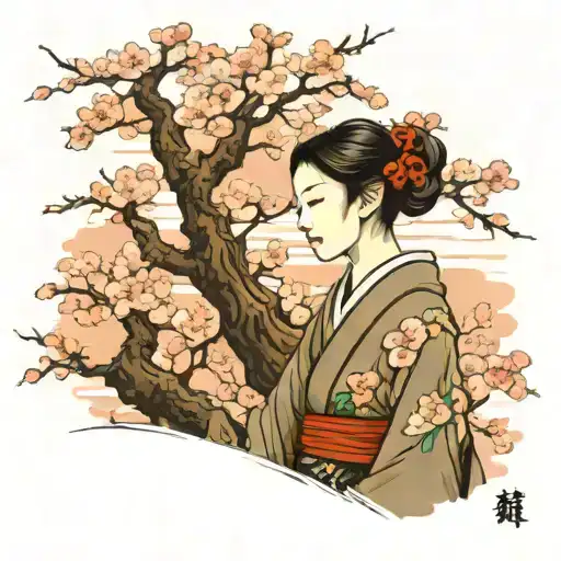 Lady In Front Of Cherry Blossom Tree
