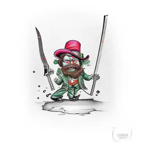 Evil Leprechaun With Knife And Cocaine