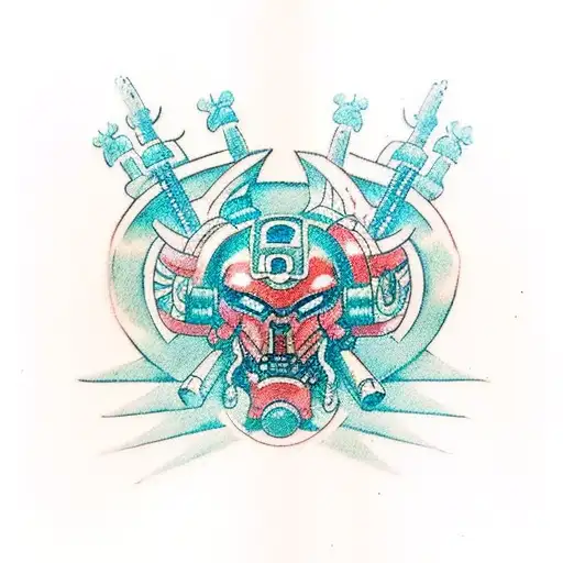 A Space Marine From Xx Legion In Blue And Mint Color