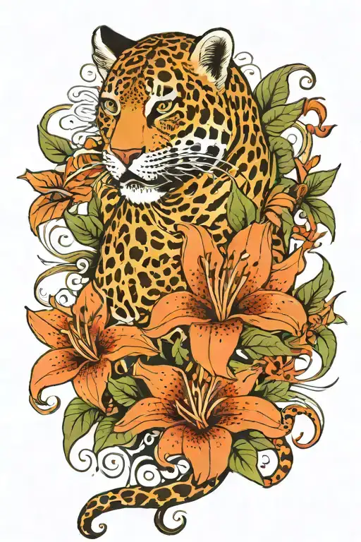 Red Tiger Lillies With Leopard Print