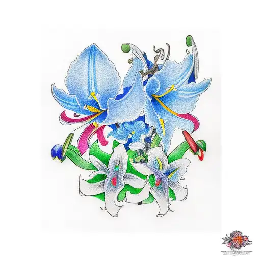 Azure Orchid And Lily With Traditional Japnese Ornaments