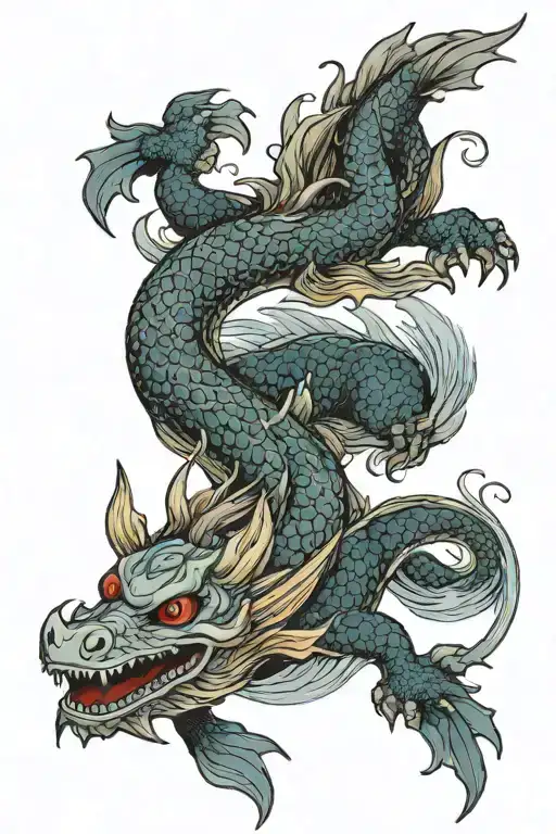 Dragon In A Koi Fish Swimming Gracefully In The Deep