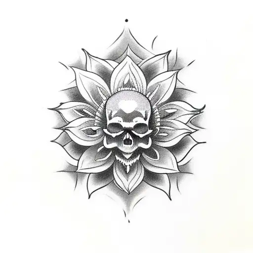 Skull And Lotus Flower And Date