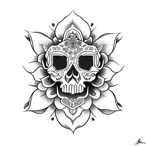 Skull And Lotus Flower And Date