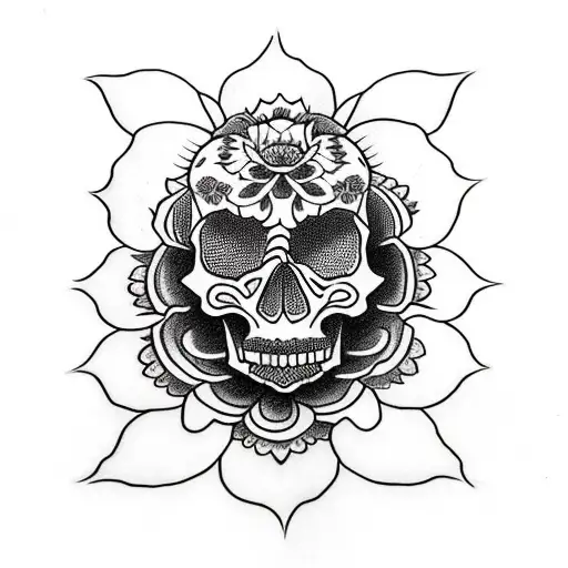 Skull And Lotus Flower And Date