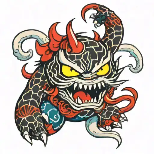 Ice Demon With Red Claws And Fangs Screaming At Hello Kitty