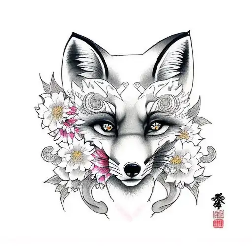 Fox Girl In Flowers And With 3 Tails