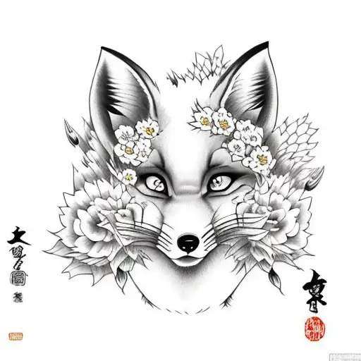 Fox Girl In Flowers And With 3 Tails