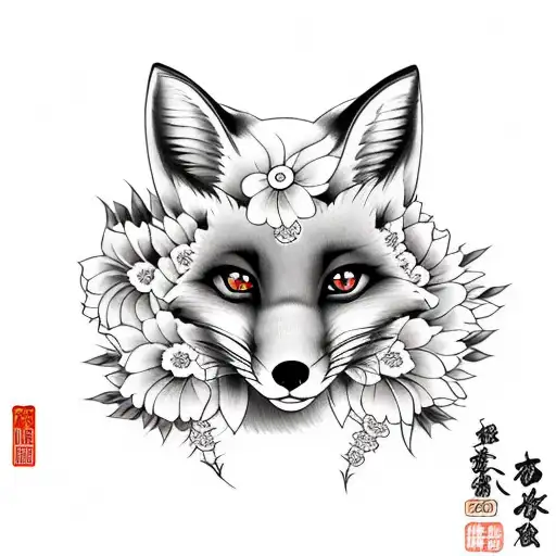 Fox Girl In Flowers And With 3 Tails