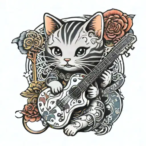Little Kitty And Guitar Made