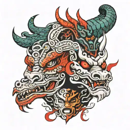 Dragon And Ini Mask Split In Half
