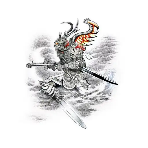 Garuda And Warrior Facing Battle With Sword In A Battle And With The Japanese Background