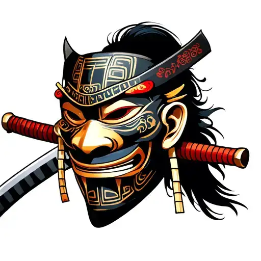 Samurai Mask With A Katana