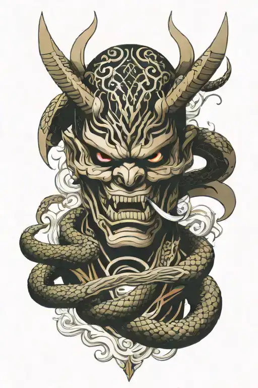 Sword Oni Mask With Snake