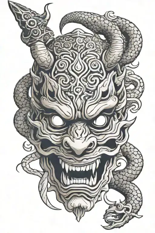 Sword Oni Mask With Snake