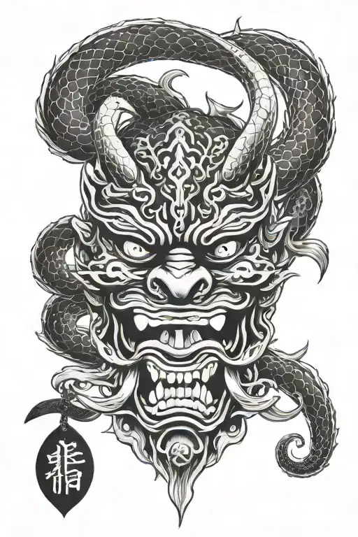 Sword Oni Mask With Snake