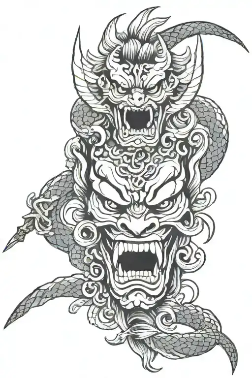Sword Oni Mask With Snake
