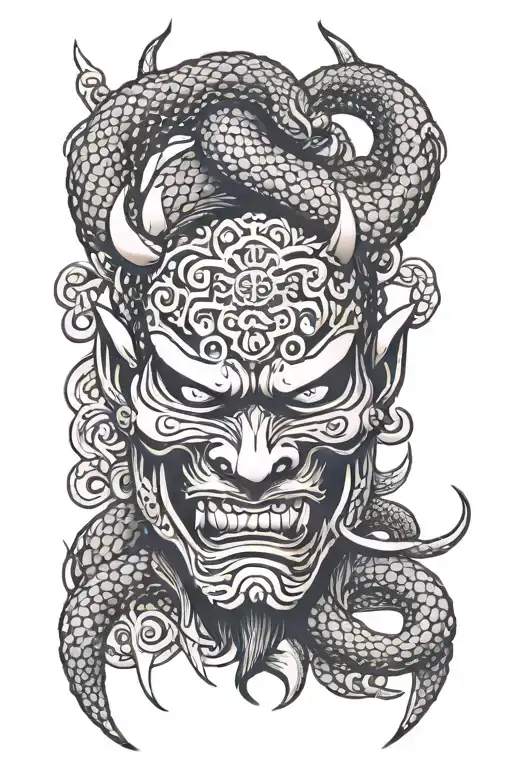 Sword Oni Mask With Snake